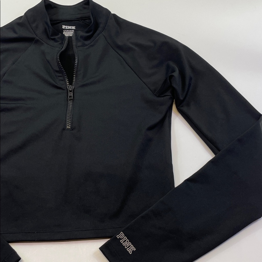 Victoria’s Secret PINK Black Quarter-Zip Crop Pullover Womens Sz S - Picture 4 of 7